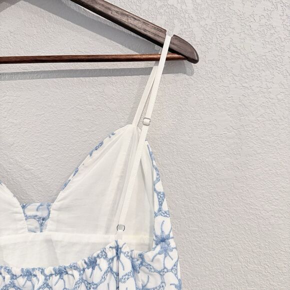 Milly Evelyn Tiered Eyelet Mini Dress Blue Floral Embroidered Spaghetti Straps - Picture 6 of 13